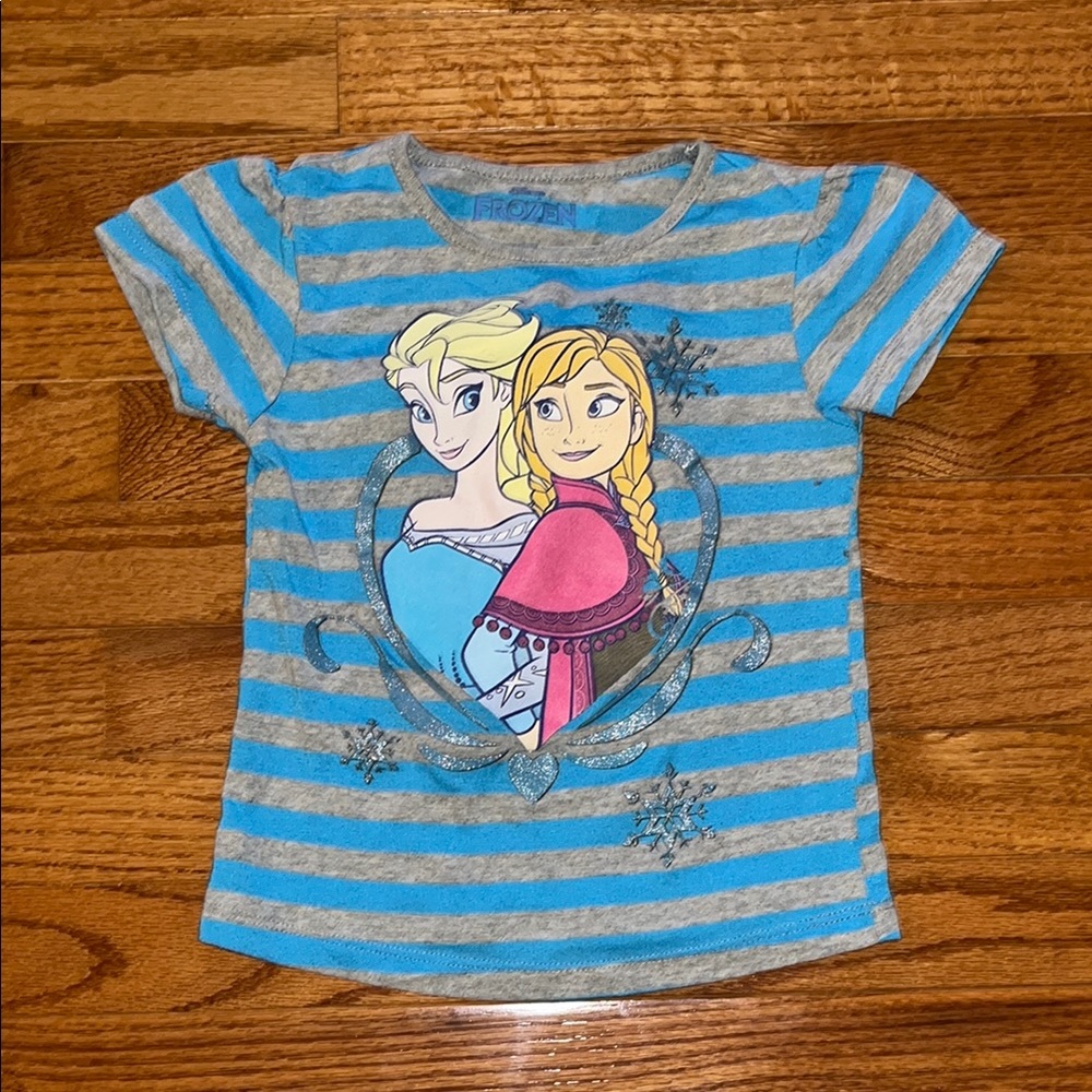 Disney Frozen : Blue and Gray Short Sleeve Tee with Frozen Characters